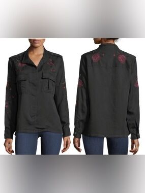 Rails Black Long-Sleeve Shirt with Rose Embroidery